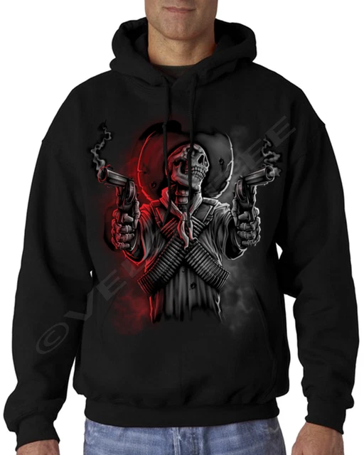 Velocitee Mens Hoodie Bandit Cowboy Skull A20290