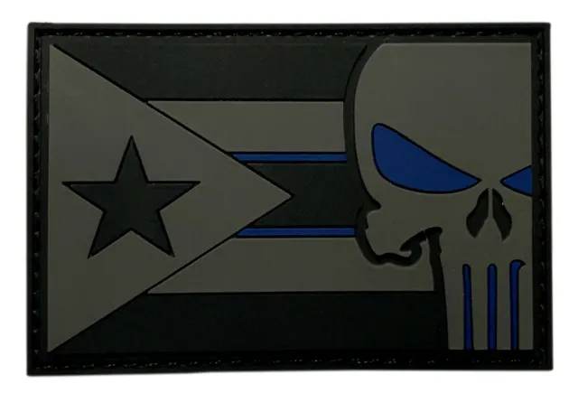 Puerto Rico Flag Thin Blue Line Patch [3D-PVC Rubber-3.0 inch]