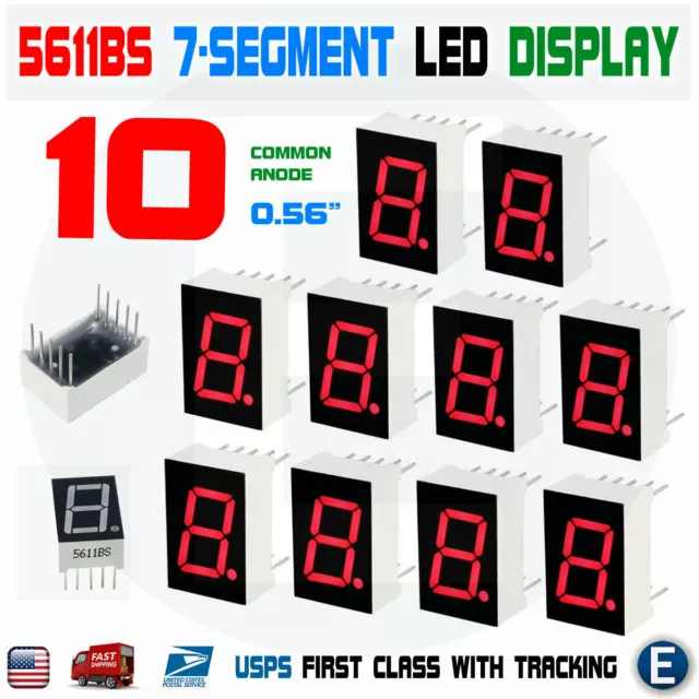 10pcs 7 segment Common Anode 1 Bit Digital Tube 0.56" 5611BH Red LED Display