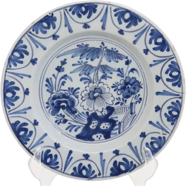 Antique Dutch Delft Tin-Glazed Earthenware Blue & White Plate 18th century
