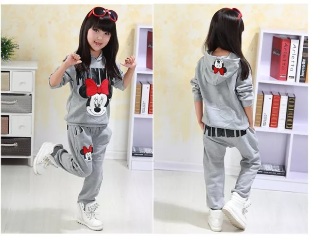 2Pcs/set Baby Girls Minnie Mouse Hoodie Coat Tops + Pants Set Kids clothes suits 3