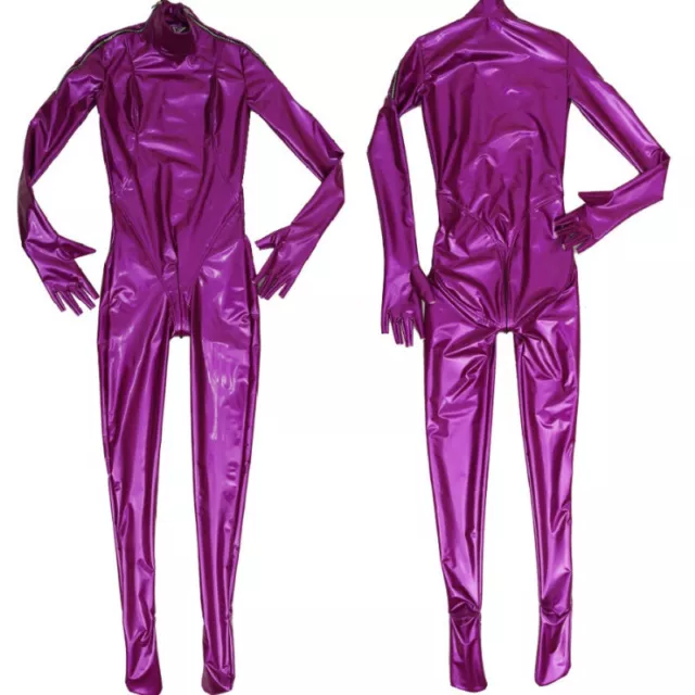 Donna Simil Latex Vernice Pelle Zentai Body Tuta Elasticizzata Full Body Costume