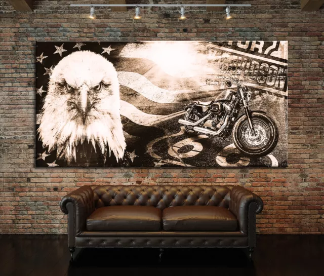 Leinwand Bild Harley Davidson Adler USA Motorrad Wand Bilder Kunstdruck Deko