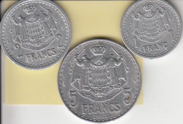MONACO - LOUIS II - Lot de  pièces 1 - 2 - 5 francs -  SUP