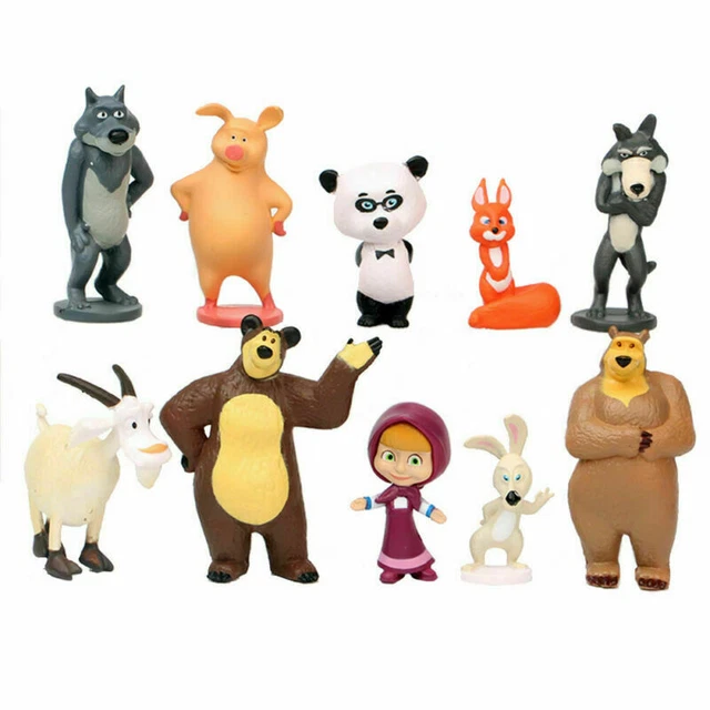 10PCS MASHA AND The Bear Sciuridae Goat Cartoon Action Figure Kids Toy