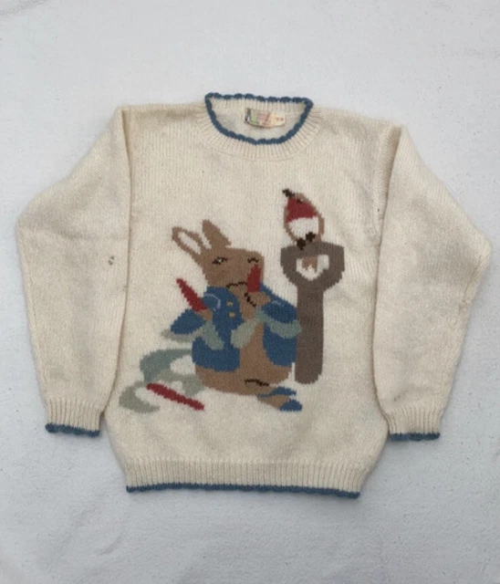 Maglione lavorato a maglia in lana pura nuova originale età 7-8 primavera pasquale