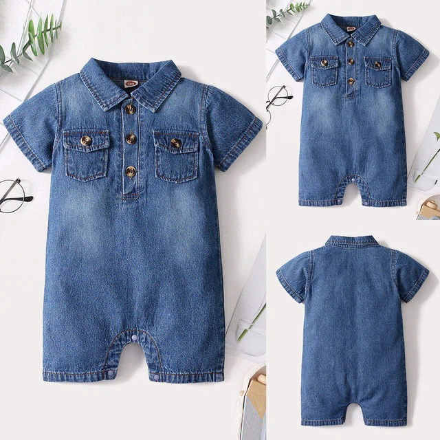 Kids Infant Baby Boys Short Sleeve Denim Romper Tops Pants Jumpsuits Clothes US