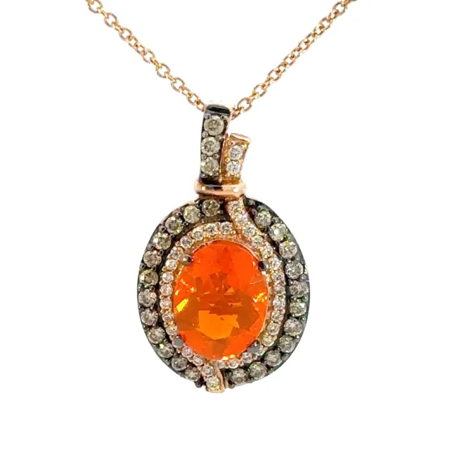 Le Vian 14K Rose Gold Fire Opal And Chocolate Vanilla Diamond Pendant With Chain