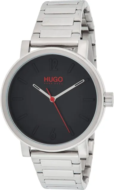 Hugo Boss Men's Black Dial Black Leather Band Steel Watch NIB 1530124