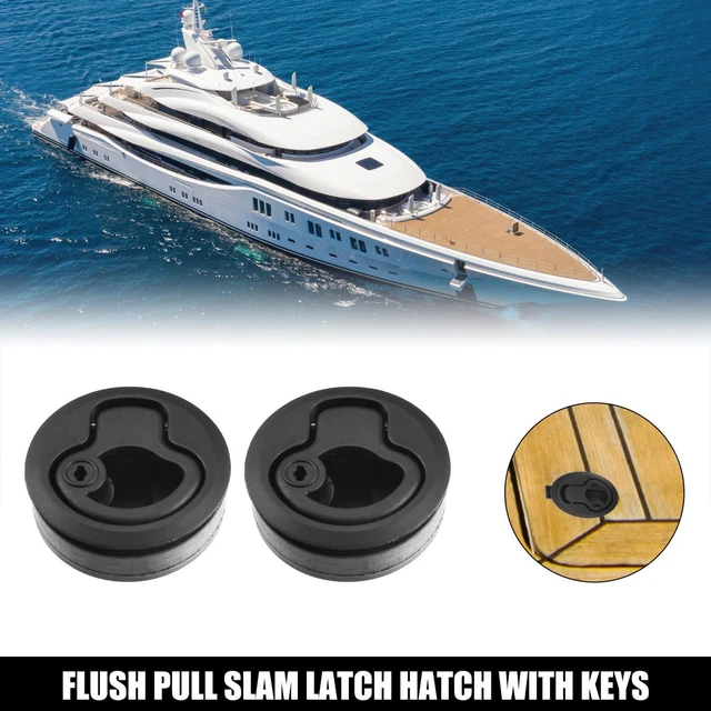 2pcs Round Flush Pull Slam Latch Hatch with Key Black for RV Marine Boat Deck