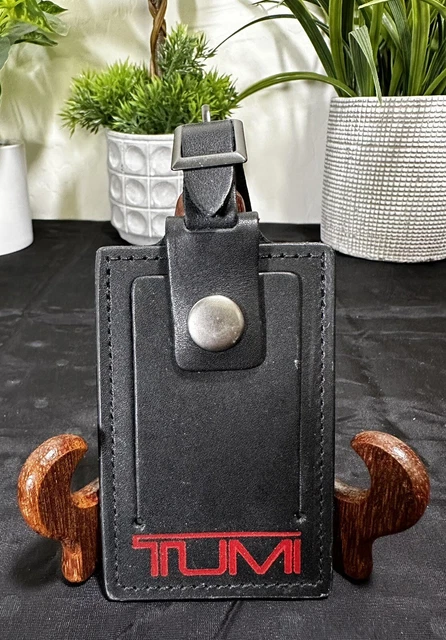 Tumi Alpha Small Black Leather Red Letters Luggage ID Suitcase Tag