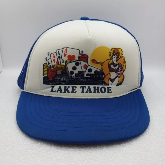 Vintage 1980's Snapback Trucker Hat/Cap ~LAKE TAHOE~ Casino City •Dancing Girl