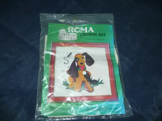 NEW VTG Roma Stitchery PUPPY DOG CREWEL KIT #RO 104 Sew Simple floppy ear brown