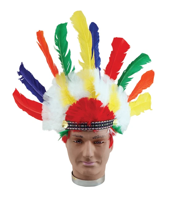 NATIVE AMERICAN RED Indian Big Chief Tribal Headdress Multi Feather Hat