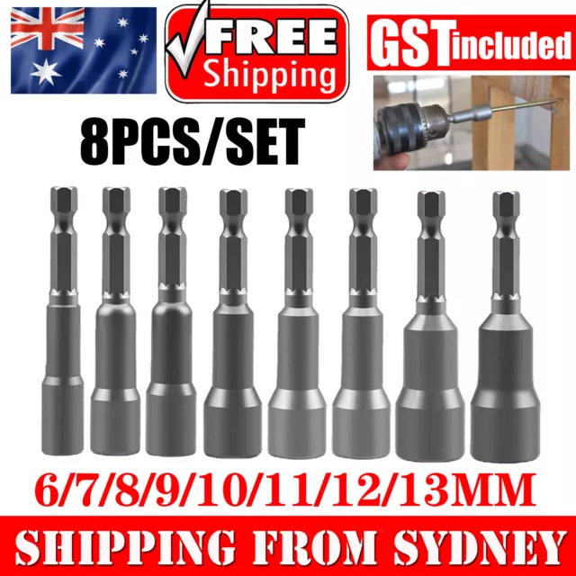 8 Power Nut Setter Set Socket 1/4 Hex Socket Driver Nutsetter Drive Bits 6-13mm