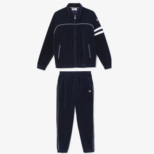 Fila Mens Velour Tracksuit Sweatsuit Set Navy White Velvet Size M L XL 2XL NWT