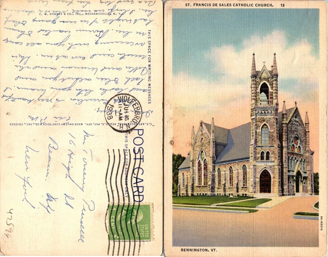 Bennington VT St Francis de Sales Catholic Church Postcard Used (42596)