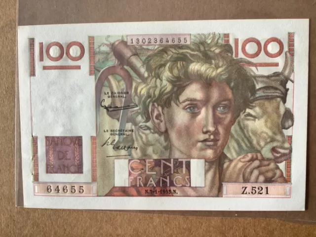 billet de banque 100 francs jeune paysan 1953