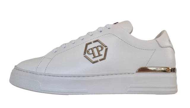 PHILIPP PLEIN Chaussures Homme Baskets en Cuir Hexagon USC0379 Blanc