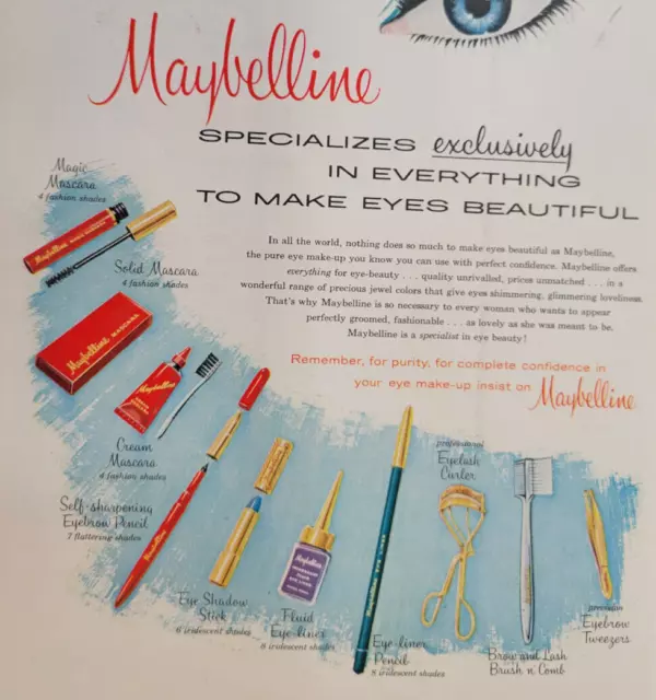Maybelline Makeup Beauty Products Original Print Ad New Yorker 1960 ~8x11"