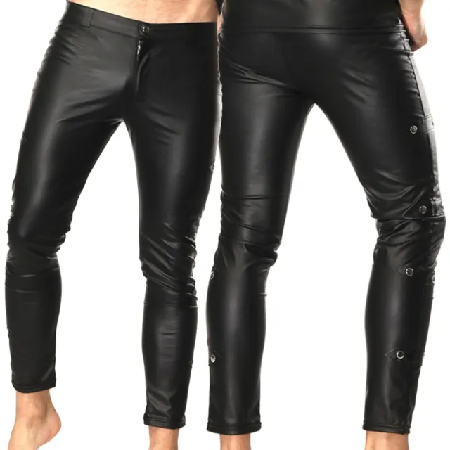 MENS LONG JOHN Pants Faux PU Leather Clubwear Dance Skinny Wet Look  Leggings £15.88 - PicClick UK