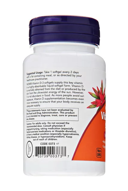 Now Foods - High Potency Vitamin D-3 5000 IU 240 Softgels 2