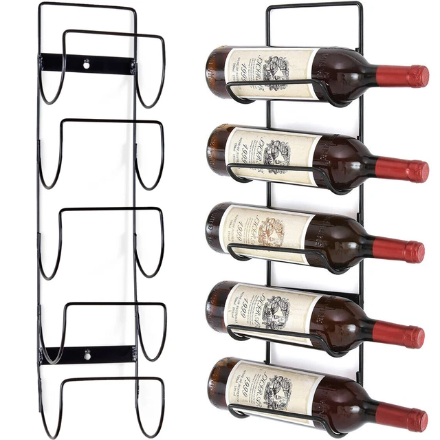5 BOTTLE WINE Rack Black Metal Wall Mounted Storage Holder Shelf