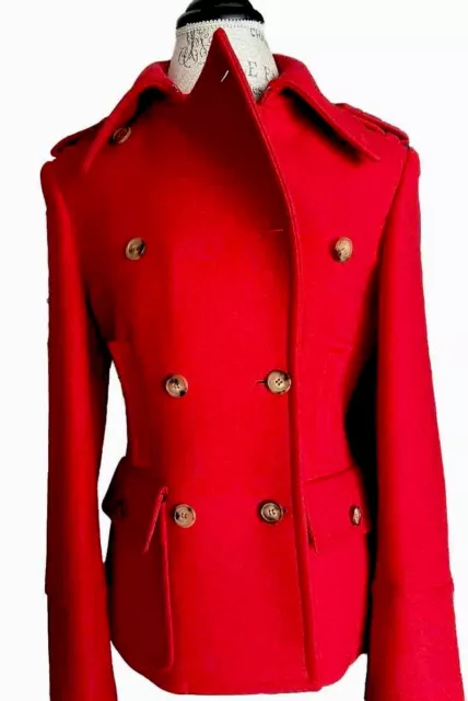 MICHAEL KORS COLLECTION ITALY Virgin Wool Melton Peacoat Women's 8 red Wool Coat