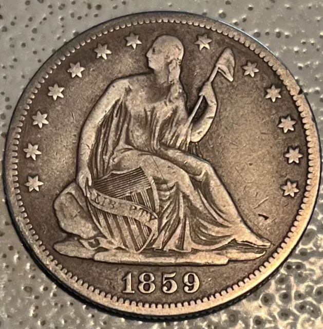 1859 Seated Liberty Half Dollar, Choice + ** Free Shipping!