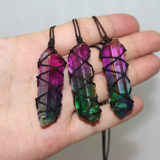 Natural Crystal Quartz Stone Pendulum Hexagonal Pendant Reiki Healing Necklace