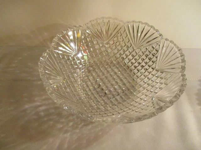 Vintage American Brilliant Cut Glass Bowl, Sawtooth ~ Fans ~ 8" Serving Bowl