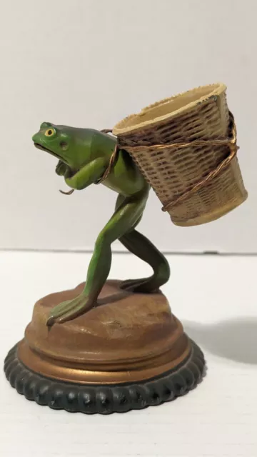 Vintage Petite Choses Brass Frog w/ Basket Over Shoulder RARE