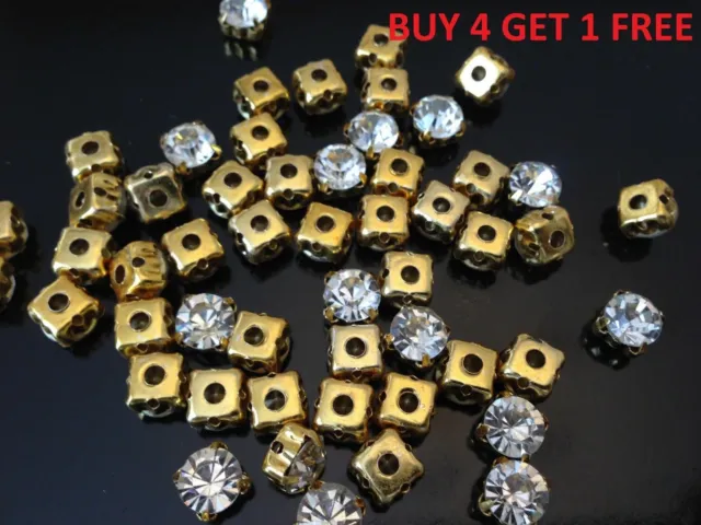 10mm Sew on Rhinestone Clear GOLD Crystals Diamante Diamonds Wedding Sewing New