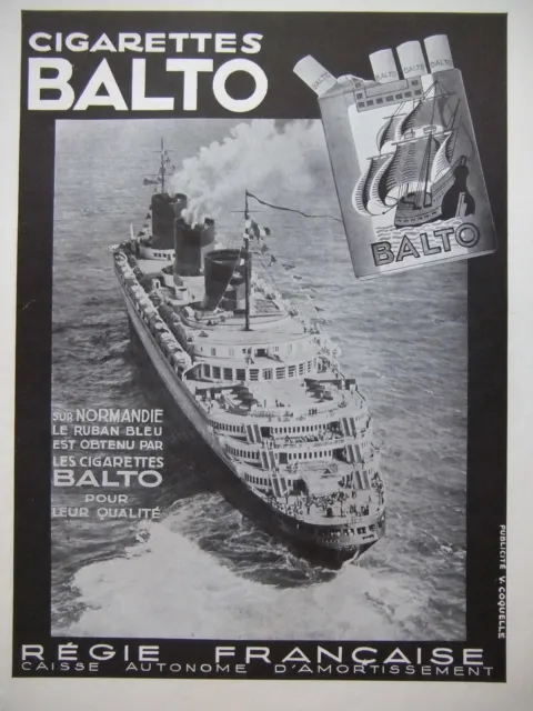 1935 Normandy Advertisement Blue Ribbon Is Obtained By Balto Cigarettes