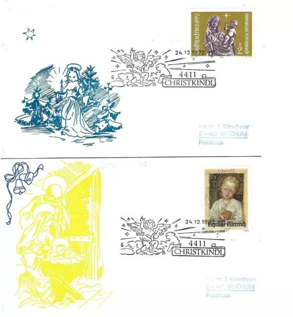 2 Briefe Österreich mir Stempel 4411 Christkindl 24.12.1972