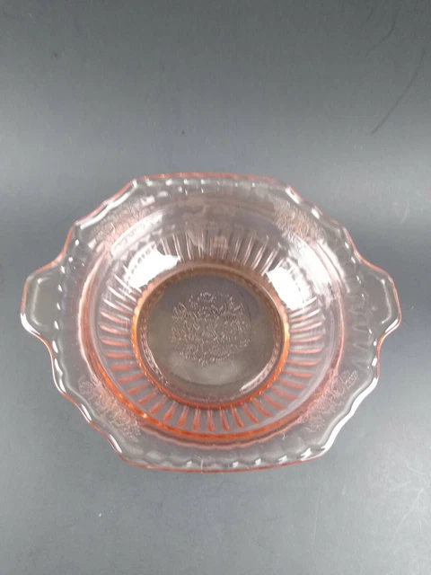 Open Rose Pattern Pink Depression Glass Vegetable Bowl w/Handles Vintage Mayfair