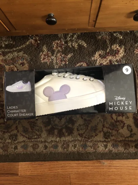 NEW Sz 9 Disney Mickey Mouse Ladies Character Court White & Purple Sneaker Aldi