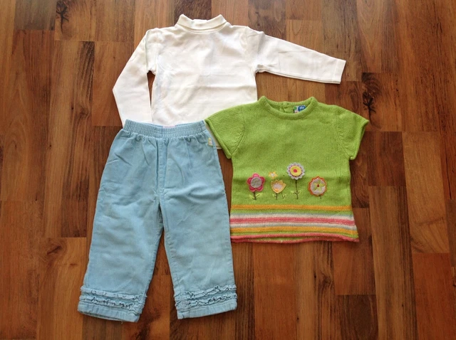 Toddler girl's outfit, 3 piece bundle: top, jumper, trousers. Brand aka baby, si