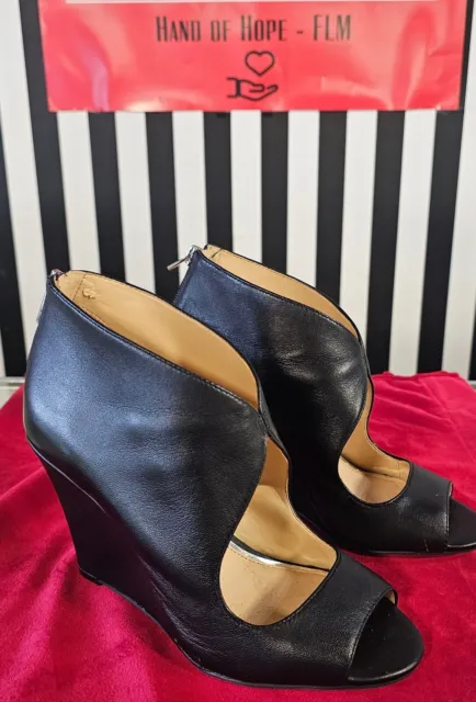 NEW Jessica Simpson Women's Leather Black Peep Toe Wedge Heel Shoes Sz 7