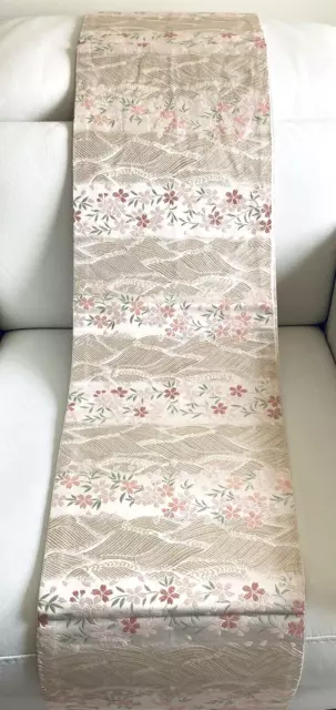 Seta di ostriche giapponesi vintage ""Fiori rosa/onde d'oro"" completo Fukuro-Obi 4 kimono