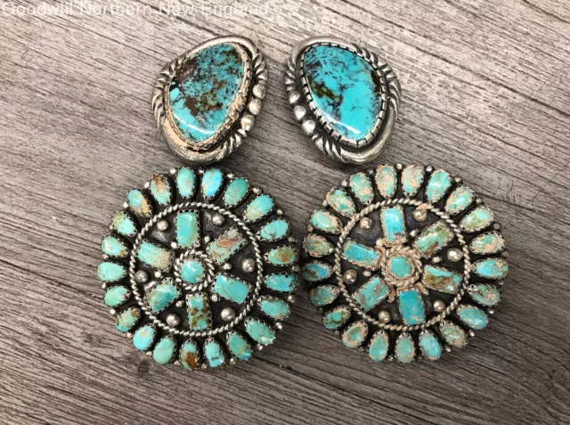 Sterling Silver Clip On Earrings Lot w. L. Nava And Other Turquoise Stone 38.96g