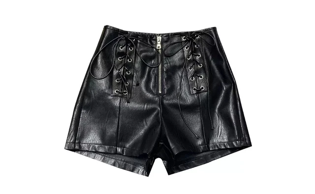 Short En Cuir D'agneau Pour Femme - Rouge, Lacets Latéraux - Taille Unique élastique - Neuf Avec étiquettes