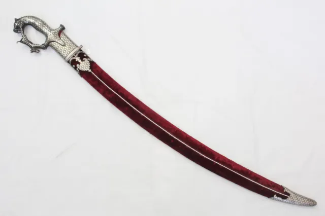 Sword Damascus Steel Blade Silver Koftgari Wire Work Tiger Face Handle 40" W181