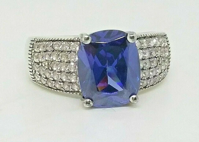 Sterling Silver Created Sapphire & Cz  Ring Size 5.75