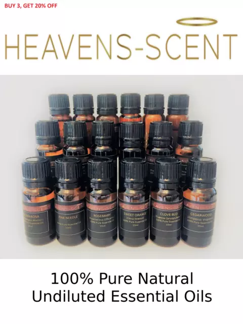 Heavens Scent 100% Pure Undiluted Natural Essential Oils 10ml - Not Blended  -