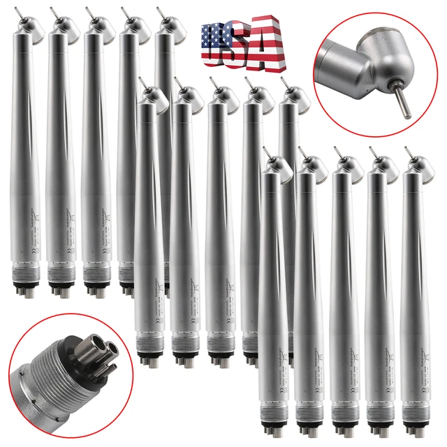 15pcs Dental 45 Degree Fast High Speed Handpiece Air Turbine Push Button 4-holes
