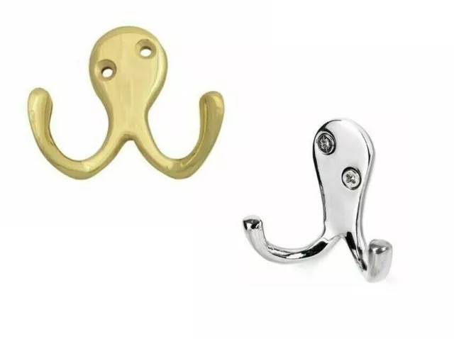 Coat Hooks Twin Robe Door Dress Bathroom Hanger Chrome Brass Nickel Black Screws 3