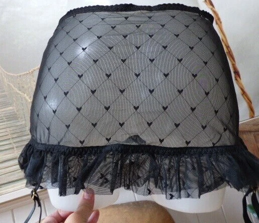 Agent Provocateur mini skirt suspender belt L sheer black hearts vintage Eleanor