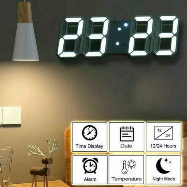 USB LED Digital Table Wall Clock Large 3D Display Alarm Dimmer Brightness P3B6