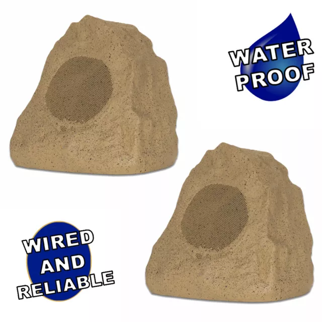 Theater Solutions Weatherproof Outdoor Sandstone Rock 2 Speaker Set Yard Pool